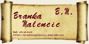 Branka Malenčić vizit kartica